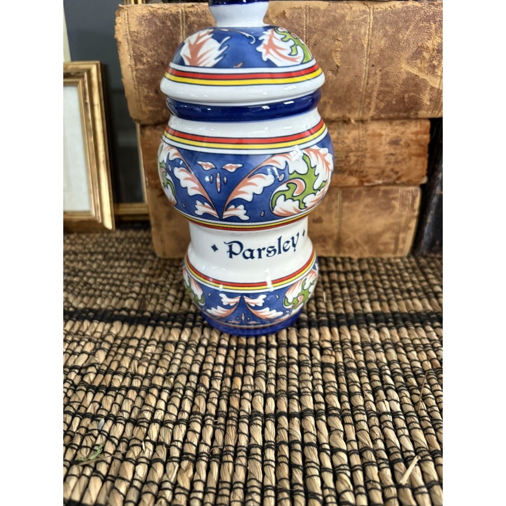 Ceramic Parsley Spice Jar w/ lid Floral Italian Unused Container Floral Foliage